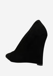 Wojas Black Velour Leather High Heeled Wedges | 3514461