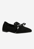 Wojas Black Velour Leather Loafers with Decorative Bow | 4500861
