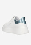 Wojas White Leather Wedges Sneakers with Blue Details | 4628576