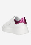 Wojas White Leather Wedges Sneakers with Pink Details | 4628575
