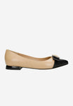 Wojas Beige and Black Leather Ballet Flats with Bow | 4629954