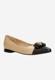 Wojas Beige and Black Leather Ballet Flats with Bow | 4629954