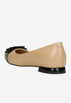 Wojas Beige and Black Leather Ballet Flats with Bow | 4629954