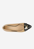 Wojas Beige and Black Leather Ballet Flats with Bow | 4629954