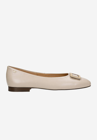 Wojas Beige Leather Ballet Flats with Golden Details | 4403154