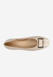 Wojas Beige Leather Ballet Flats with Golden Details | 4403154