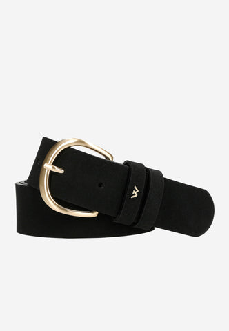 Wojas Women's Black Leather Belt With Golden Buckle  | 9308821