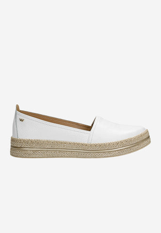 Wojas White Leather Espadrilles Slip-On Flats | 4627759