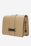 Wojas Dark Beige Leather Crossbody Bag with Decorative Chain | 8029754