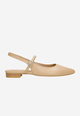 Wojas Beige Leather Flats with Double Strap | 4404654