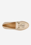 Wojas Beige Leather Loafers with Decorative Fringes | 4627154