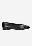 Wojas Black Leather Ballet Flats with Rivets | 4404451