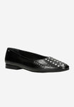 Wojas Black Leather Ballet Flats with Rivets | 4404451