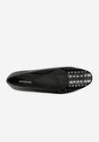 Wojas Black Leather Ballet Flats with Rivets | 4404451