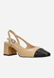 Wojas Beige and Black Leather Heels with Single Strap | 3514754