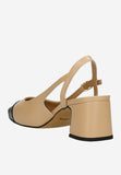 Wojas Beige and Black Leather Heels with Single Strap | 3514754