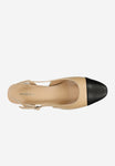 Wojas Beige and Black Leather Heels with Single Strap | 3514754