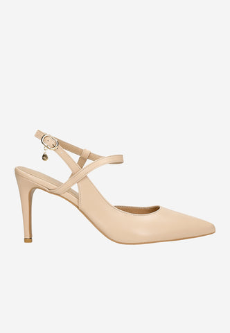 Wojas Beige Leather High Heels with Golden Decoration | 3511354