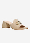 Wojas Beige Leather Heels with Golden Chain | 7411564