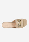 Wojas Beige Leather Heels with Golden Chain | 7411564