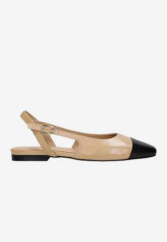 Wojas Beige and Black Leather Ballet Flats | 4403254
