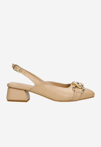 Wojas Beige Leather Pump Heels with Single Strap | 3514254