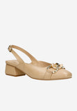 Wojas Beige Leather Pump Heels with Single Strap | 3514254