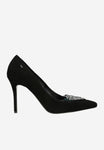Wojas Black Leather High Heels with Heart-shaped Decoartion | 3515781