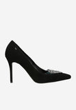 Wojas Black Leather High Heels with Heart-shaped Decoartion | 3515781