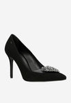 Wojas Black Leather High Heels with Heart-shaped Decoartion | 3515781
