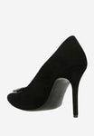 Wojas Black Leather High Heels with Heart-shaped Decoartion | 3515781