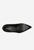 Wojas Black Leather High Heels with Heart-shaped Decoartion | 3515781