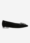 Wojas Black Velour Leather Ballet Flats with Heart Decoration | 4405081