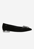 Wojas Black Velour Leather Ballet Flats with Heart Decoration | 4405081