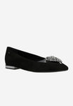 Wojas Black Velour Leather Ballet Flats with Heart Decoration | 4405081