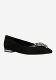 Wojas Black Velour Leather Ballet Flats with Heart Decoration | 4405081
