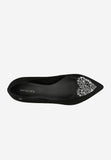 Wojas Black Velour Leather Ballet Flats with Heart Decoration | 4405081
