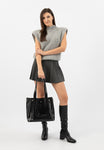 Wojas Black Leather Tote Bag with Golden Logo | 8042551