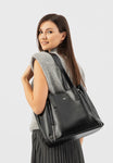 Wojas Black Leather Tote Bag with Golden Logo | 8042551