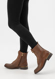 Wojas Brown Insulated Leather Ankle Boots with Golden Detail | 6412752