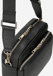 Wojas Black Leather Crossbody Bag with Golden Details | 8034351