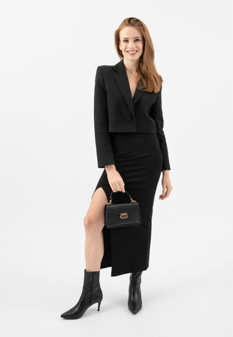 Wojas Black Leather Crossbody Bag with Golden Details | 8040251