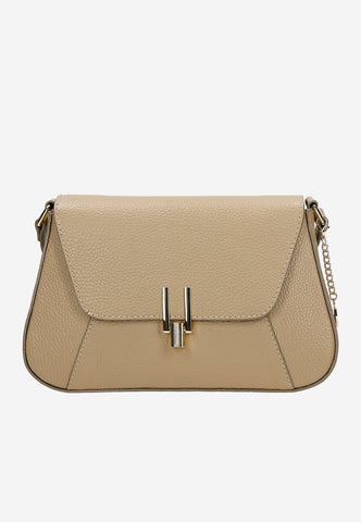 Wojas Beige Leather Crossbody Bag with Golden Chain | 8020054