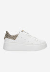 Wojas White Leather Wedges Sneakers with Panther Pattern | 4628579