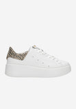 Wojas White Leather Wedges Sneakers with Panther Pattern | 4628579