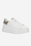 Wojas White Leather Wedges Sneakers with Panther Pattern | 4628579