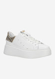 Wojas White Leather Wedges Sneakers with Panther Pattern | 4628579