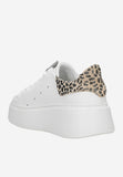 Wojas White Leather Wedges Sneakers with Panther Pattern | 4628579