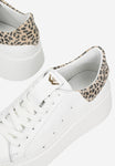 Wojas White Leather Wedges Sneakers with Panther Pattern | 4628579