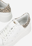 Wojas White Leather Wedges Sneakers with Panther Pattern | 4628579